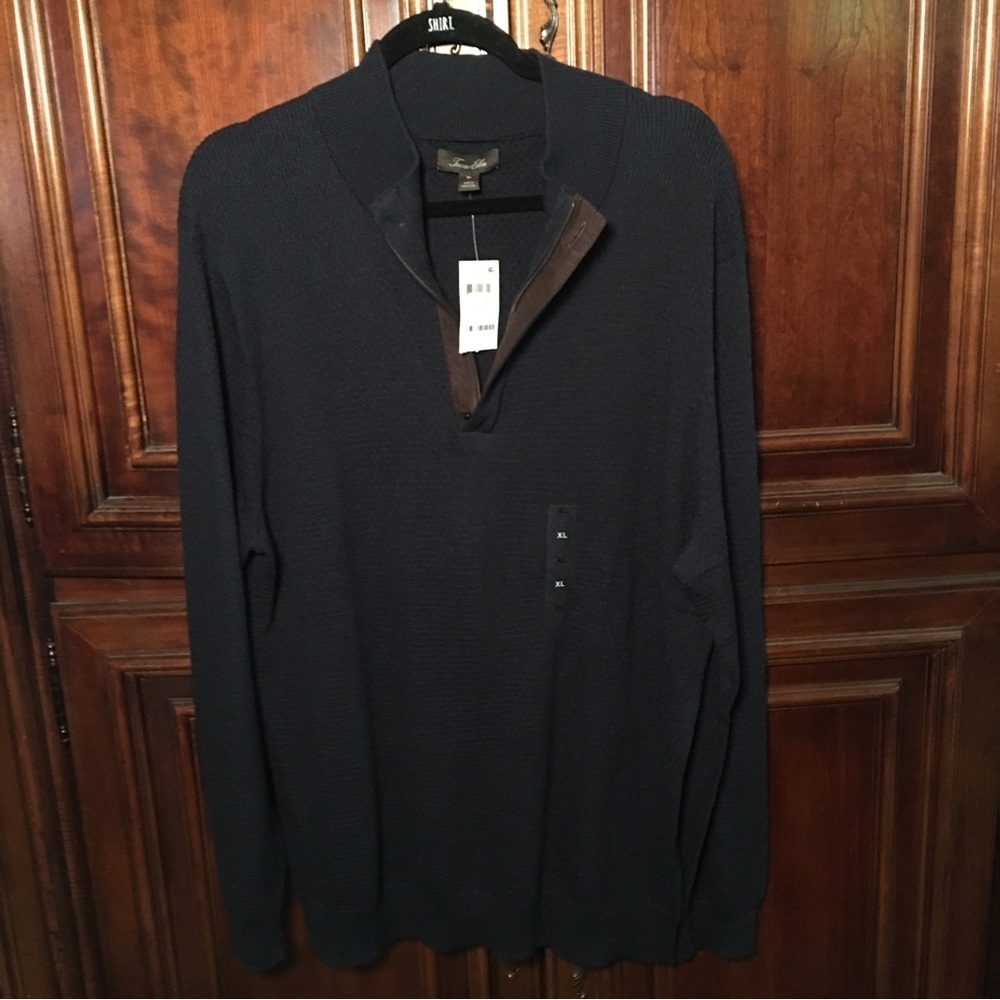 Taso Elba Men’s Cotton Sweater Black with Brown  trim  XL NWT